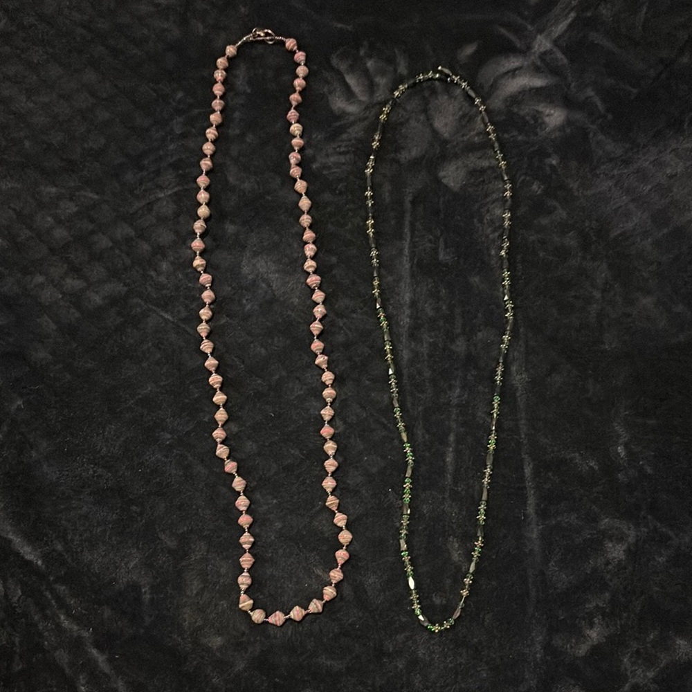 Elegant Pink and Green Beaded Necklace Set